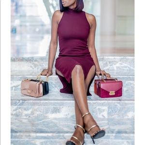 Burgundy Midi dress with double split